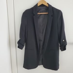Zara Black Blazer with Rolled Sleeves - Size XS